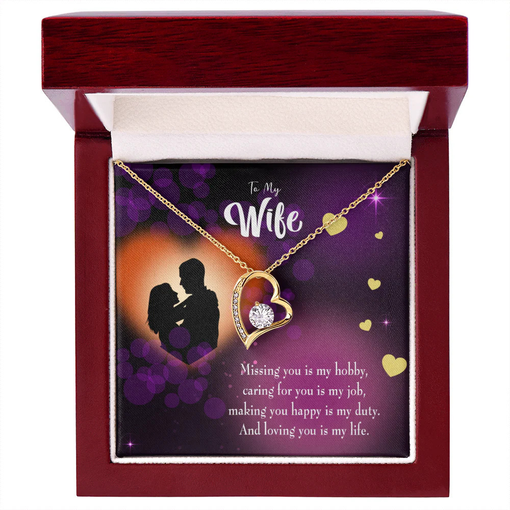 Wife Love of My Life Forever Love CZ Heart Necklace Yellow Gold Luxury Box